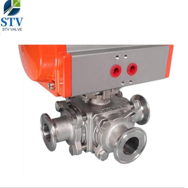 Sanitary 3 Way Ball Valve With Pneumatic,Tri-Clamp Ends – Bild 5