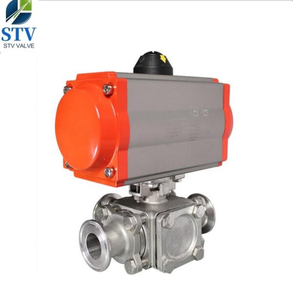 Sanitary 3 Way Ball Valve With Pneumatic,Tri-Clamp Ends – Bild 4