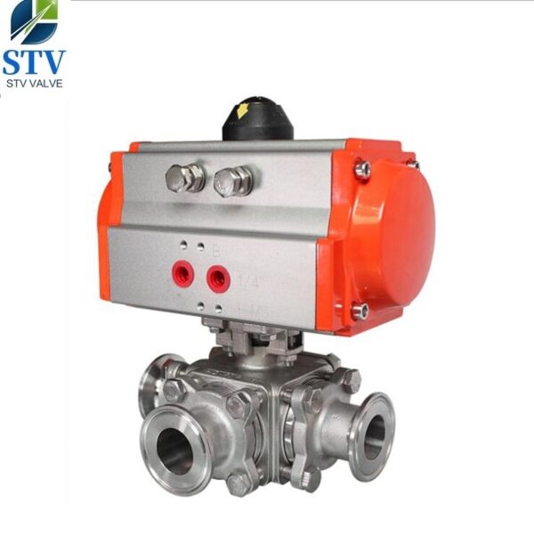 Sanitary 3 Way Ball Valve With Pneumatic,Tri-Clamp Ends – Bild 3