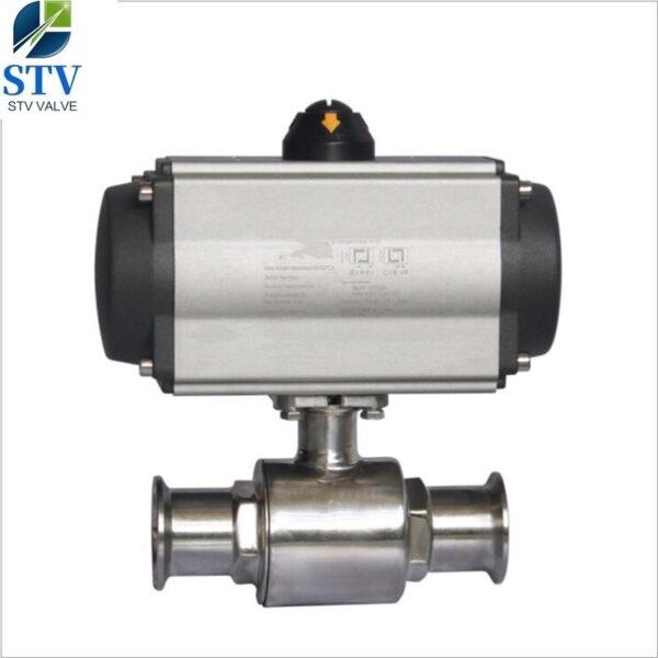 Sanitary 3 Way Valve, 3 Port Ball Valve, With Pneumatic Actuator - imagine 2