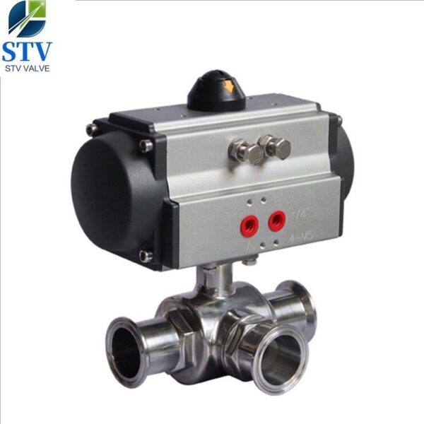 Sanitary 3 Way Valve, 3 Port Ball Valve, With Pneumatic Actuator - imagine 3