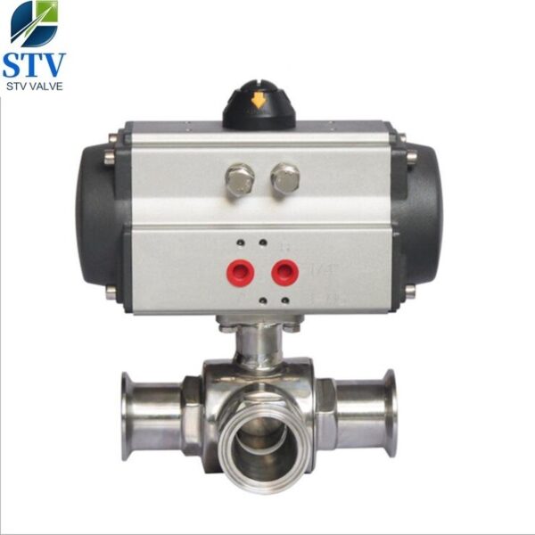 Sanitary 3 Way Valve, 3 Port Ball Valve, With Pneumatic Actuator